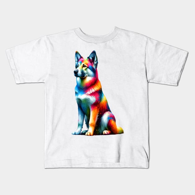 Colorful Abstract Chinook Dog Artistic Splash Portrait Kids T-Shirt by ArtRUs